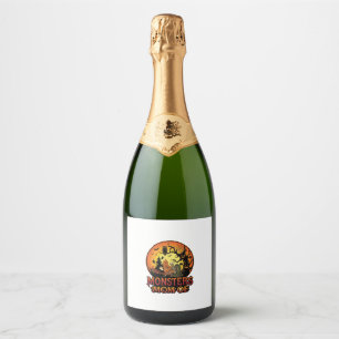 Monsters Mom Halloween Skeleton Pumpkin Owl Spooky Sparkling Wine Label