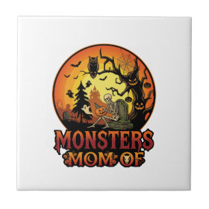 Monsters Mom Halloween Skeleton Pumpkin Owl Spooky Tile