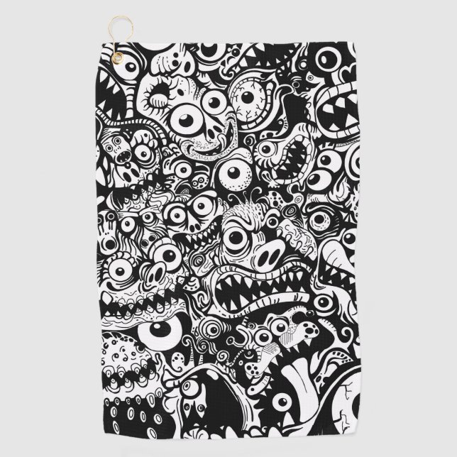 monsters pattern ugly abstract spooky scary creepy golf towel (Front)