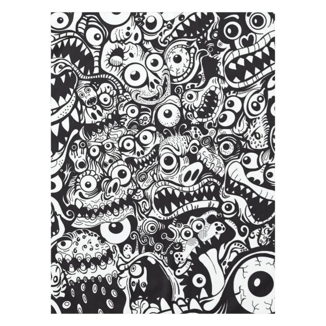 monsters pattern ugly abstract spooky scary creepy tablecloth (Front)