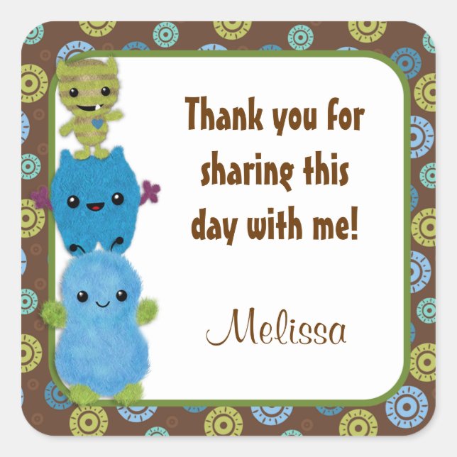 MONSTERS Peek a Boo Baby Shower square sticker PAB (Front)