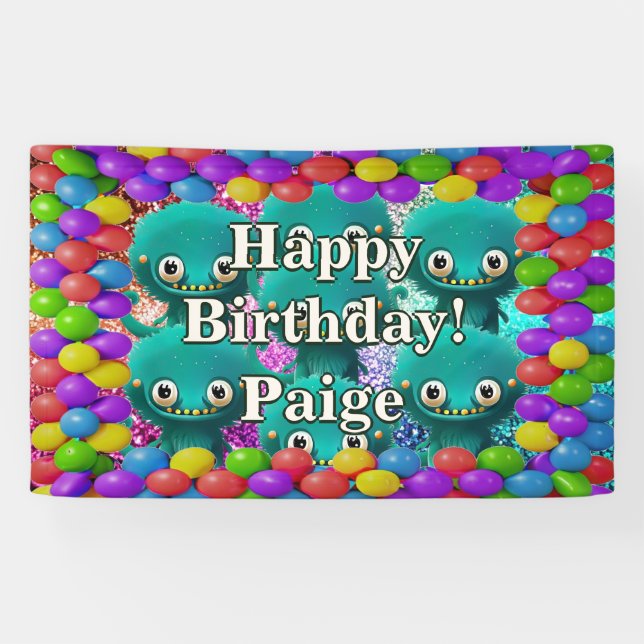 Monsters Personalized character birthday banner (Horizontal)