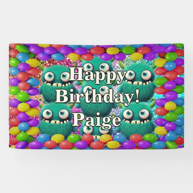 Monsters Personalized character birthday banner (Horizontal)