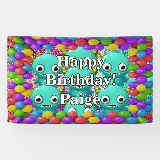 Monsters Personalized character birthday banner (Horizontal)