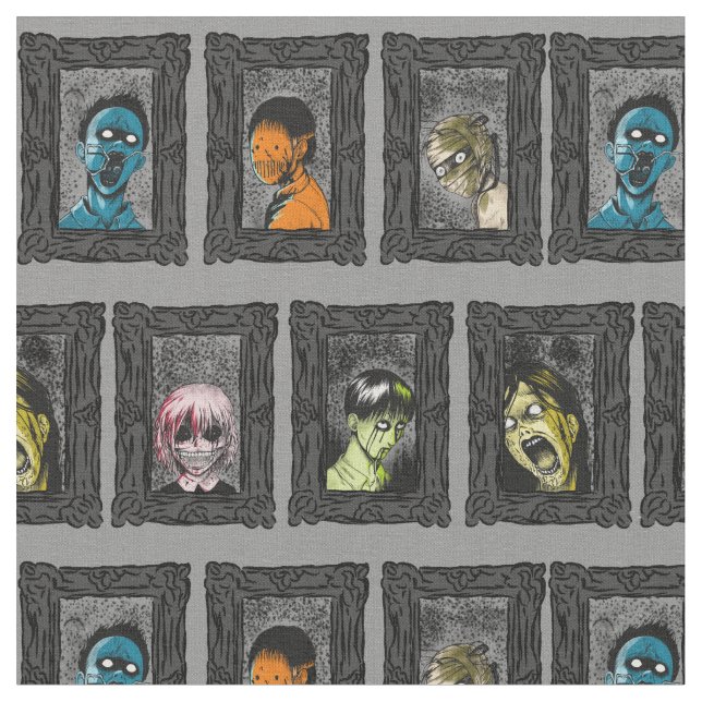 Monsters Portraits Creepy Illustrations Zombies Fabric (Close Up)