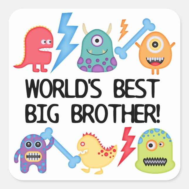 Monsters World Best Big Brother Square Sticker (Front)