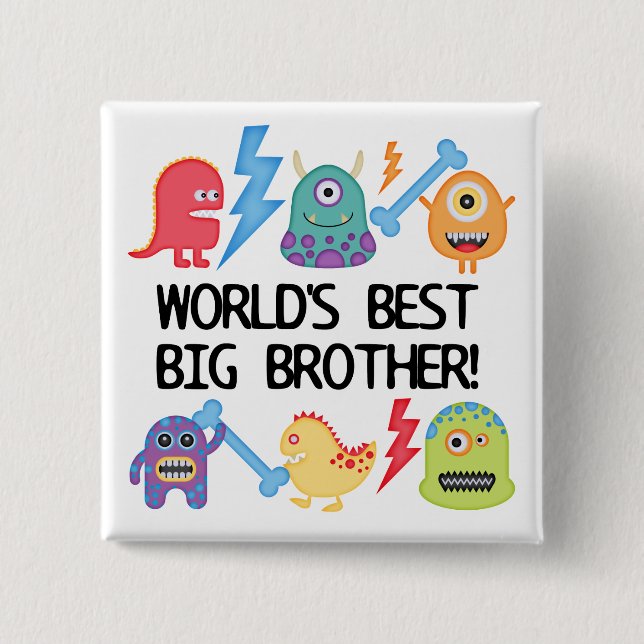 Monsters World's Best Big Brother 2 Inch Square Button (Front)