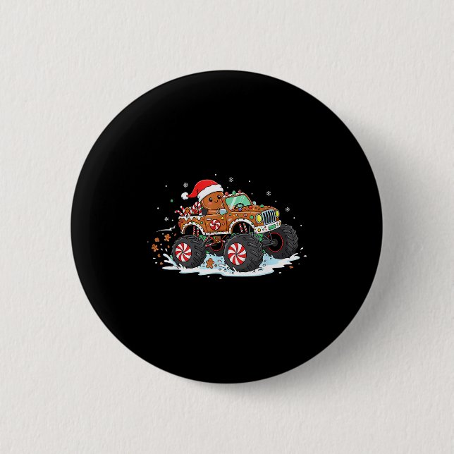 Monstertruck Gingerbread Kids Funny Christmas Baki 2 Inch Round Button (Front)