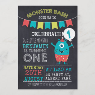 Monstre Chalkboard 1sr Anniversaire Invitation