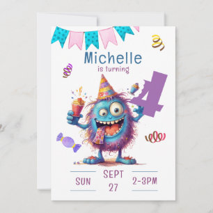 Monstre coloré Invitation d'anniversaire de quatre