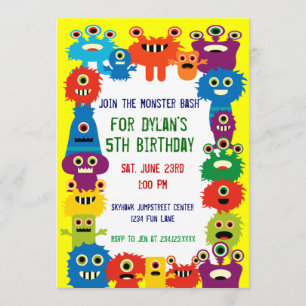 Monstre coloré Invitations fête d'anniversaire Jau