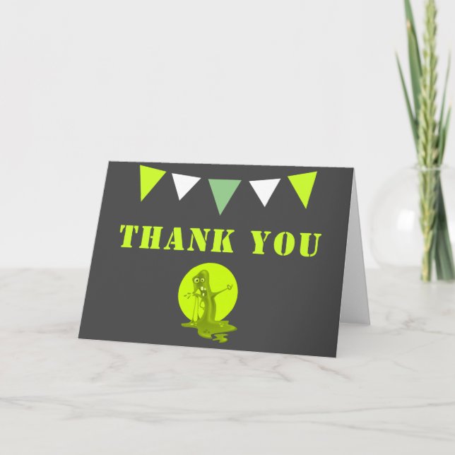 Monstre déplaisant vert mince Carte de remerciemen (Devant)