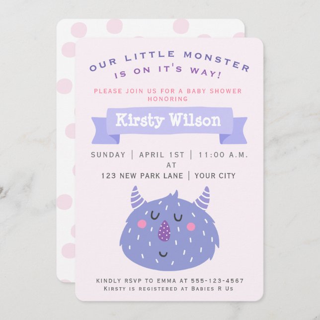 Monstre mou pourpre | Invitation Baby shower (Devant / Derrière)