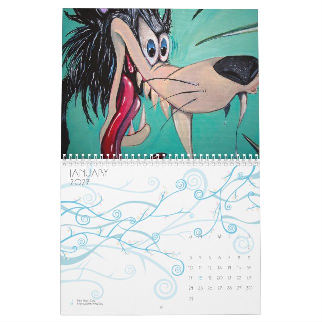 Monstres, cavernes et étiquettes 2012 calendrier (Jan 2027)