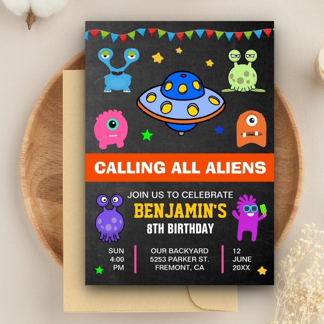 Monstres mignons et Aliens Invitation de fête d'an (Créateur téléchargé)