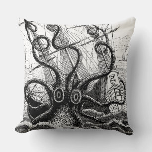 Monstrous Octopus Attacks a Ship Throw Pillow