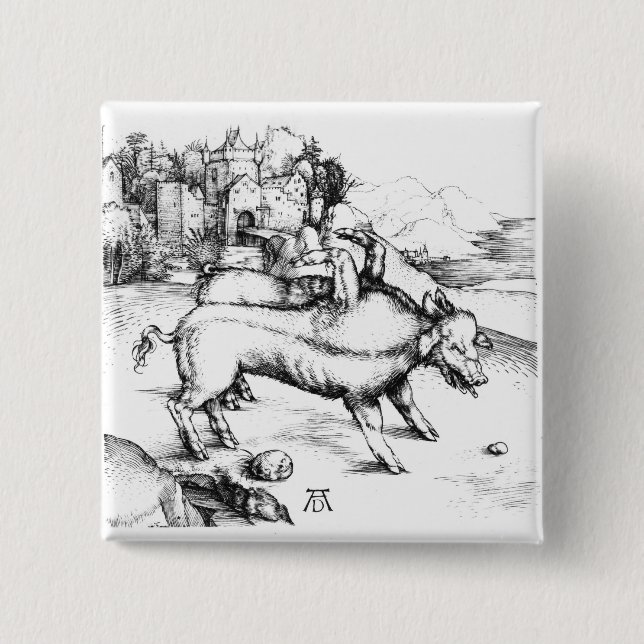 Monstrous Pig 2 Inch Square Button (Front)