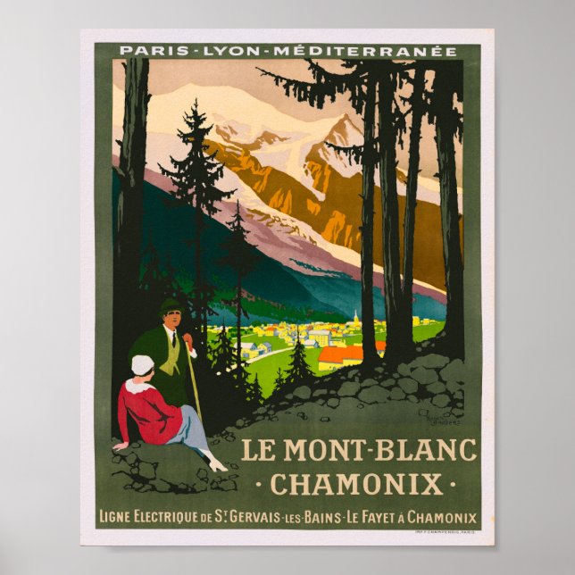 Mont Blanc Chamonix France Vintage Travel Poster (Front)