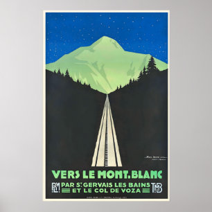 Mont Blanc Chamonix Skiing Alps France Vintage Poster