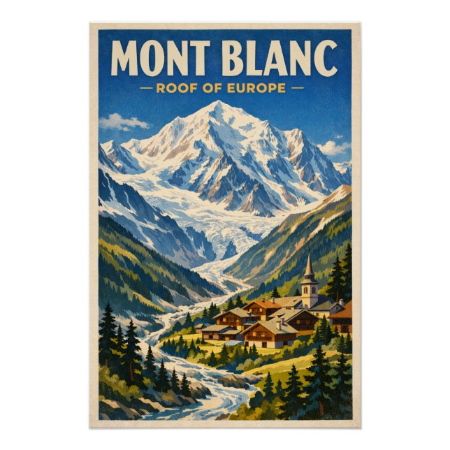 Mont Blanc, France, in a classic retro Poster (Front)