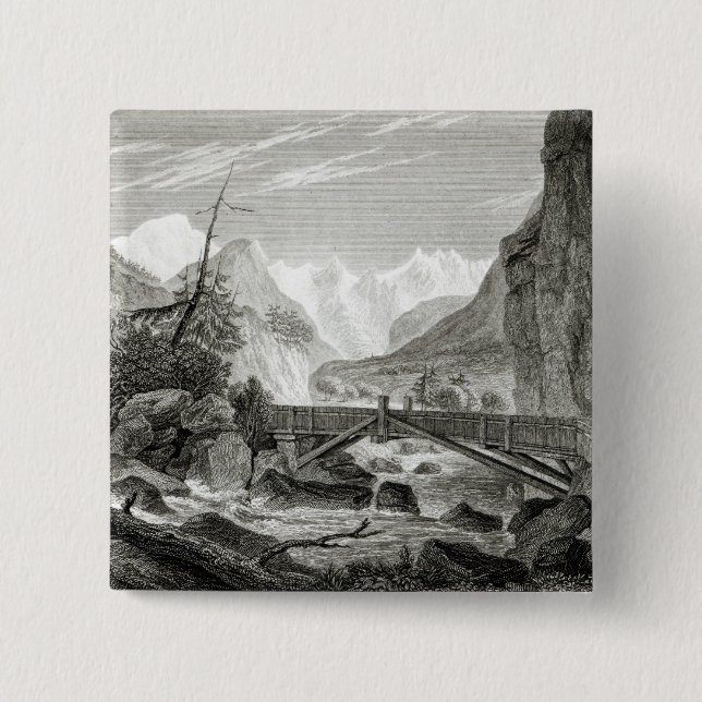 Mont Blanc from the Baths of St. Didier 2 Inch Square Button (Front)