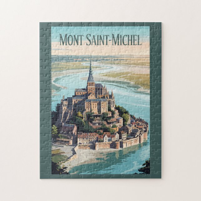 Mont-Saint-Michel France Illustration Travel Art Jigsaw Puzzle (Vertical)