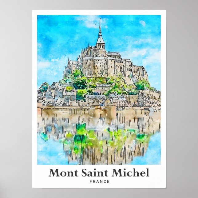 Mont Saint Michel France Travel Watercolor Art Poster (Front)