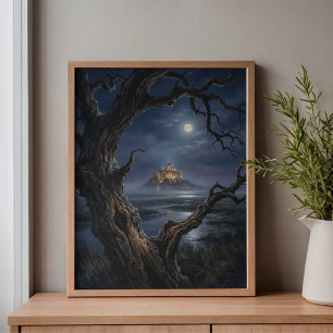 Mont Saint-Michel Moonlit Abbey Art Canvas Print