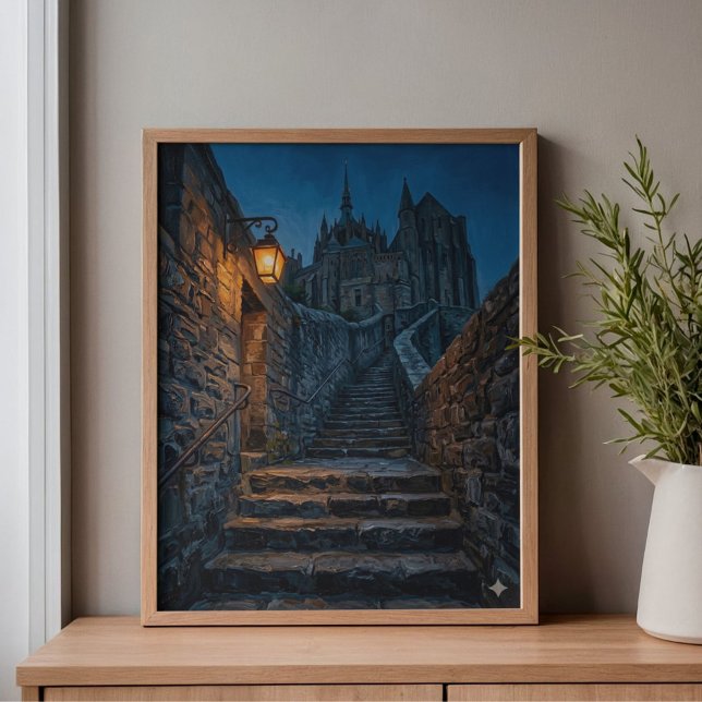 Mont Saint-Michel Twilight Lantern Art Canvas Print (Creator Uploaded)