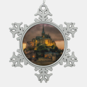 Mont St Michel Island Church Normandy Snowflake Pewter Christmas Ornament