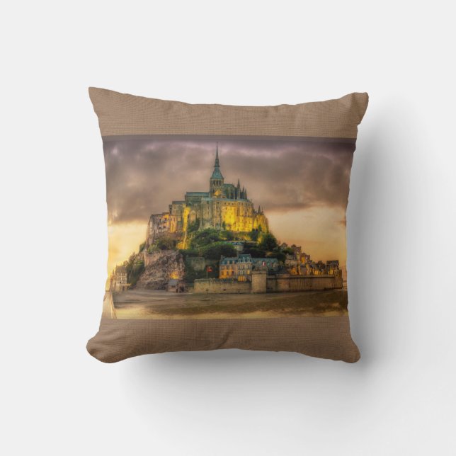 Mont St. Michel Normandy France Brown Pillow (Front)