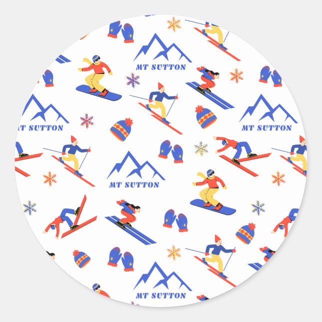 Mont Sutton Quebec Canada Ski Snowboard Pattern Classic Round Sticker (Front)