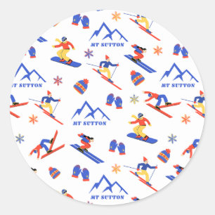 Mont Sutton Quebec Canada Ski Snowboard Pattern Classic Round Sticker