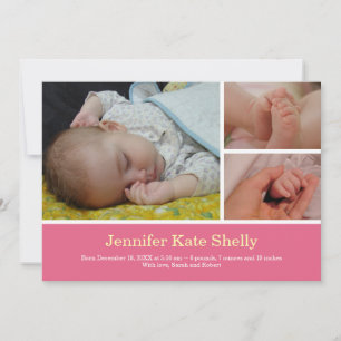 Montage 3 photo faire-part de naissance bébé rose 