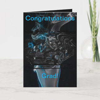 montage ink drawing - sports car the centerpiece.  card