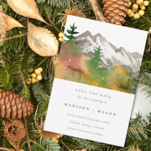 Montagnes d'aquarelle d'automne Pins Save the Date