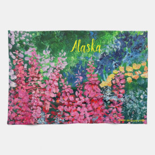 Montagnes de l'Alaska et serviette de cuisine aux 