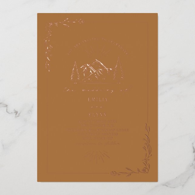 Montagnes Goldenrod Mariage Foil Invitation (Recto)