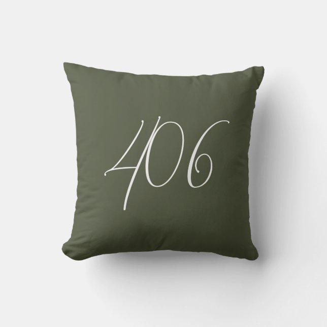 Montana 406 Green With White Area Code Throw Pillow (Front)