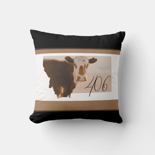 Montana 406 Oreiller à lancer de vache Brown et bl (Recto)