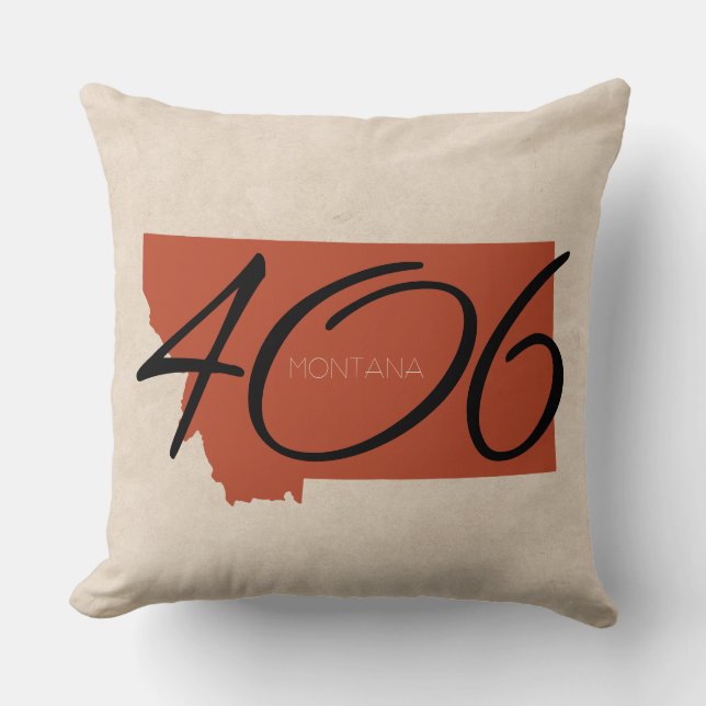 Montana 406 Typography Rust Black Throw Pillow (Front)