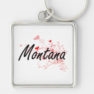 Montana Artistic Name Design with Hearts Keychain