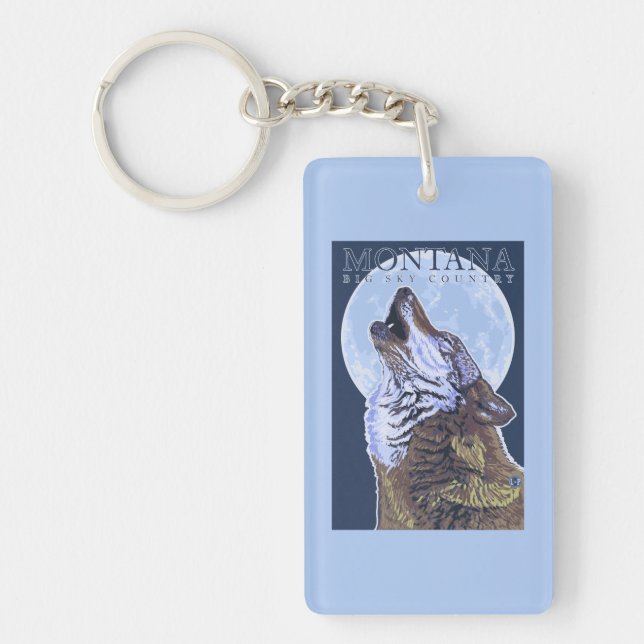 Montana -- Big Sky CountryHowling Wolf Keychain (Front)