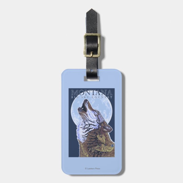 Montana -- Big Sky CountryHowling Wolf Luggage Tag (Front Vertical)