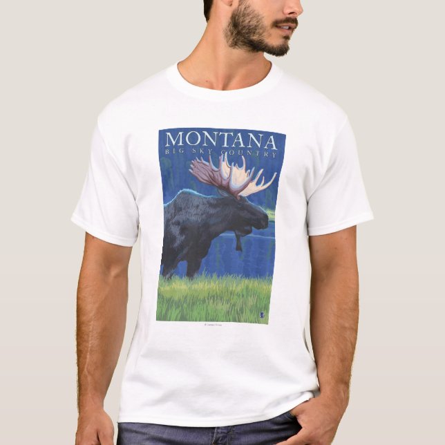 Montana -- Big Sky CountryMoose in Moonlight T-Shirt (Front)
