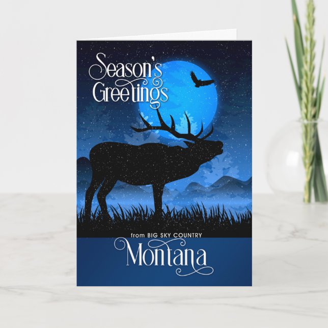 Montana Big Sky Season's Greetings Moose Holiday Card (Front)