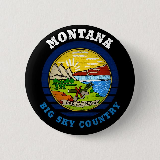 MONTANA BIG SKY STATE FLAG 2 INCH ROUND BUTTON (Front)