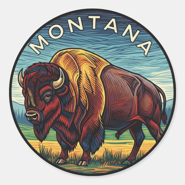 Montana Bison Classic Round Sticker (Front)