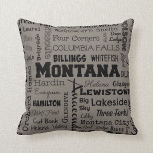 Montana Cities Typography throw pillow in grey