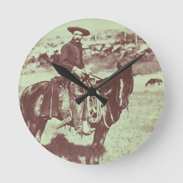 Montana Cowboy, c.1880 (b/w photo) Round Clock (Front)
